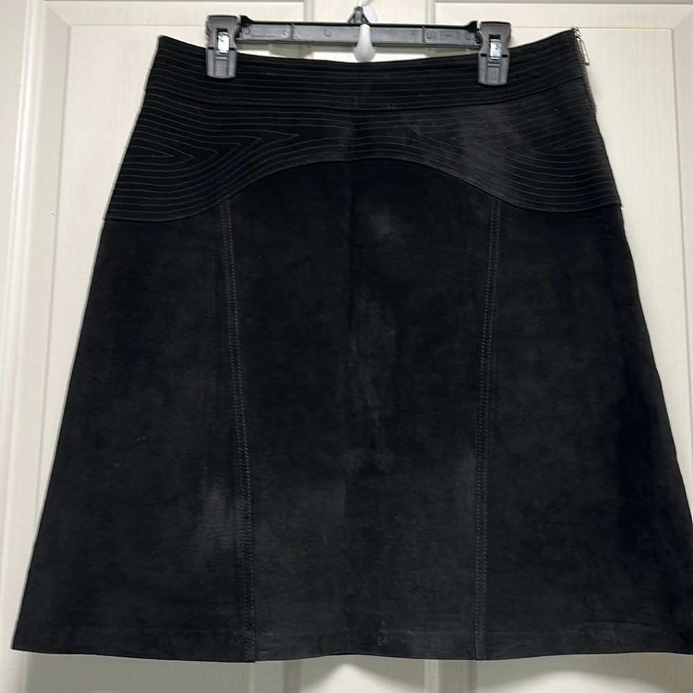 J MCLAUGHLIN Black 💯 Suede Leather Side Zipper Skirt Sz 10